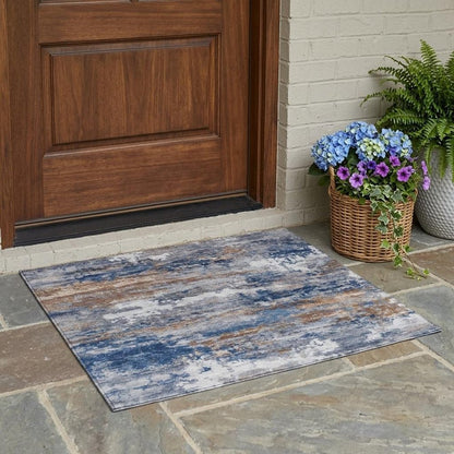 3' X 5' Blue And Graphite Abstract Washable Indoor Outdoor Area Rug HomeRoots