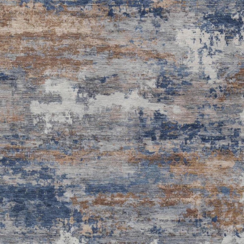 3' X 5' Blue And Graphite Abstract Washable Indoor Outdoor Area Rug