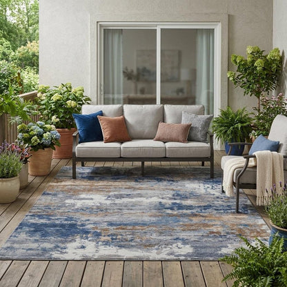 5' X 8' Blue And Graphite Abstract Washable Indoor Outdoor Area Rug HomeRoots