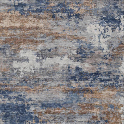 5' X 8' Blue And Graphite Abstract Washable Indoor Outdoor Area Rug
