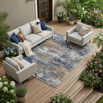 8' X 10' Blue And Graphite Abstract Washable Indoor Outdoor Area Rug HomeRoots