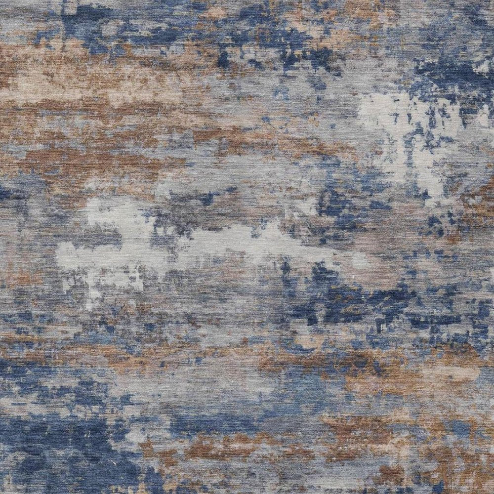 8' X 10' Blue And Graphite Abstract Washable Indoor Outdoor Area Rug