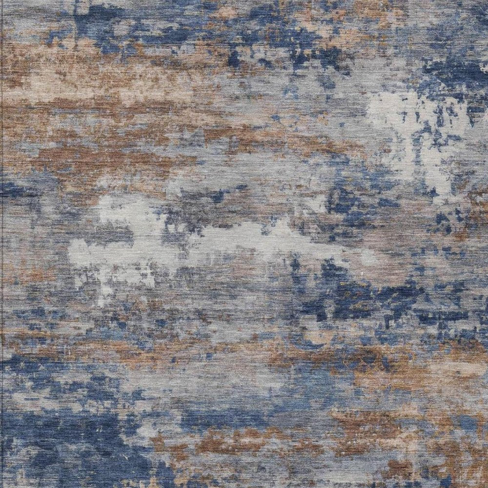 8' X 10' Blue And Graphite Abstract Washable Indoor Outdoor Area Rug — view 9