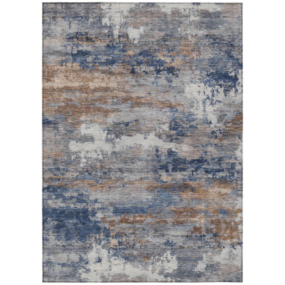 8' X 10' Blue And Graphite Abstract Washable Indoor Outdoor Area Rug — view 2