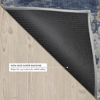 8' X 10' Blue And Graphite Abstract Washable Indoor Outdoor Area Rug