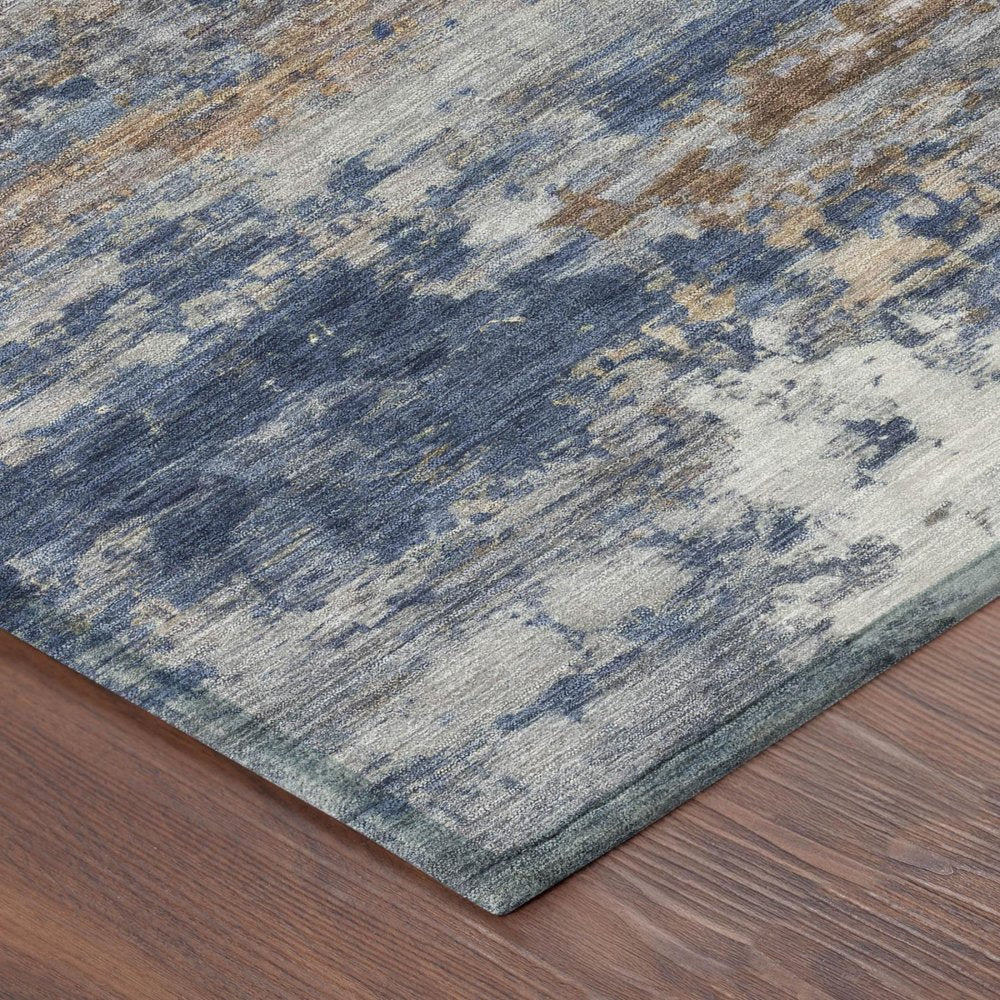 8' X 10' Blue And Graphite Abstract Washable Indoor Outdoor Area Rug — view 3