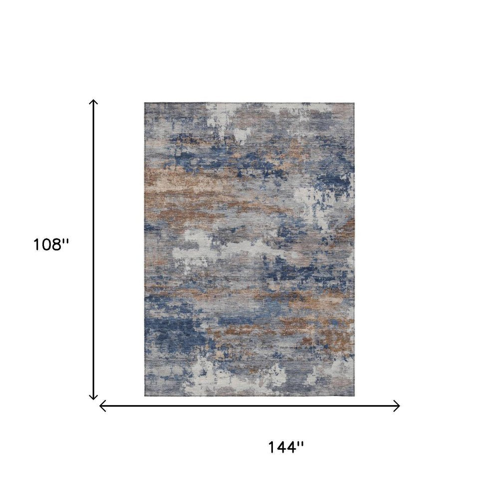 9' X 12' Blue And Graphite Abstract Washable Indoor Outdoor Area Rug — view 4