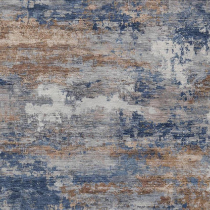 9' X 12' Blue And Graphite Abstract Washable Indoor Outdoor Area Rug