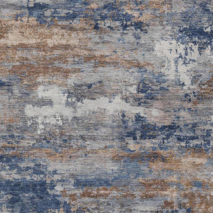9' X 12' Blue And Graphite Abstract Washable Indoor Outdoor Area Rug