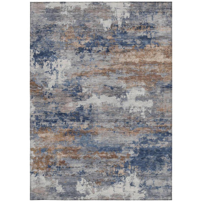 10' X 14' Blue And Graphite Abstract Washable Indoor Outdoor Area Rug