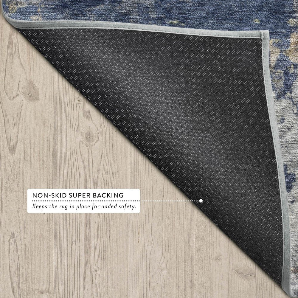 10' X 14' Blue And Graphite Abstract Washable Indoor Outdoor Area Rug — view 2