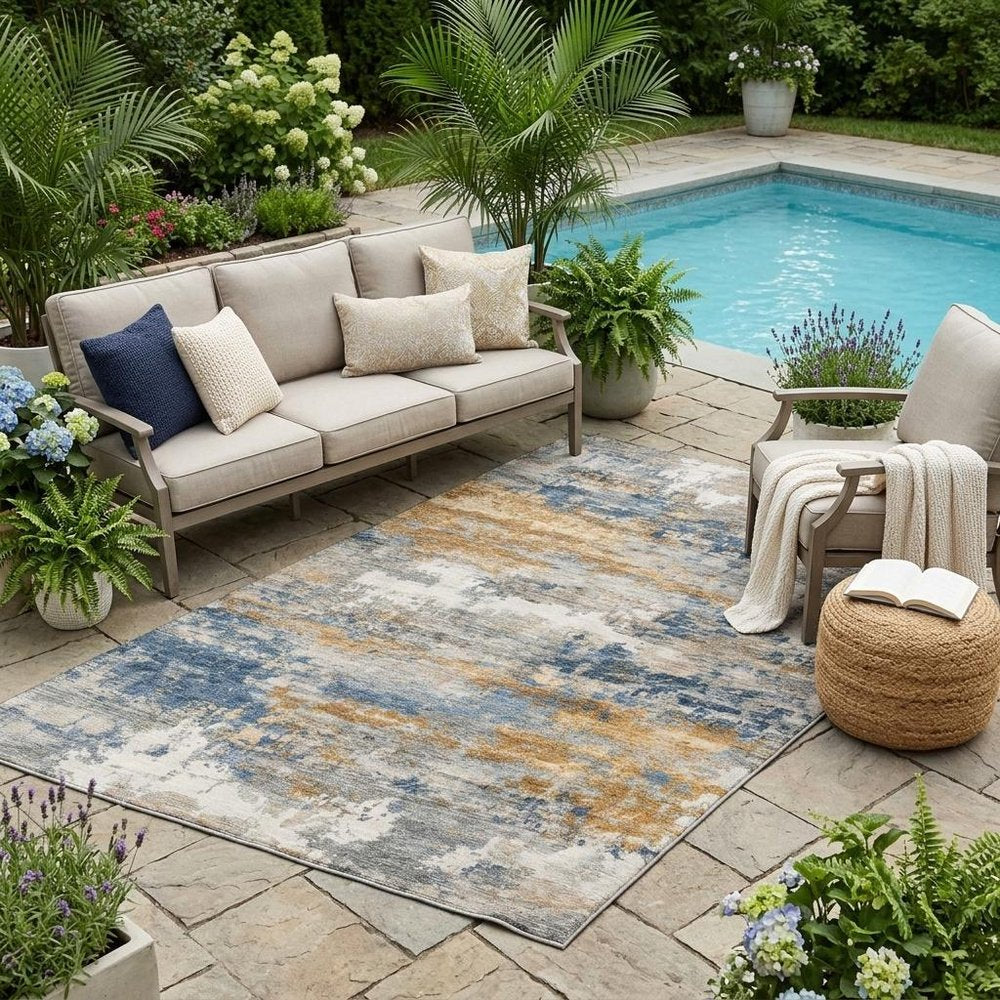 5' X 8' Granite Gray And Gray Abstract Washable Indoor Outdoor Area Rug HomeRoots