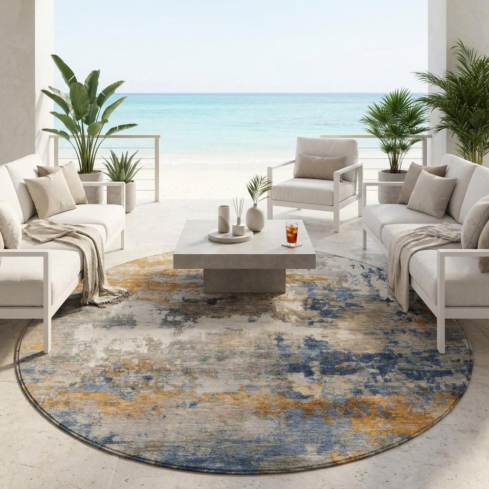 8' Granite Gray And Gray Round Abstract Washable Indoor Outdoor Area Rug HomeRoots