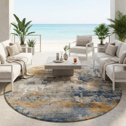 8' Granite Gray And Gray Round Abstract Washable Indoor Outdoor Area Rug HomeRoots