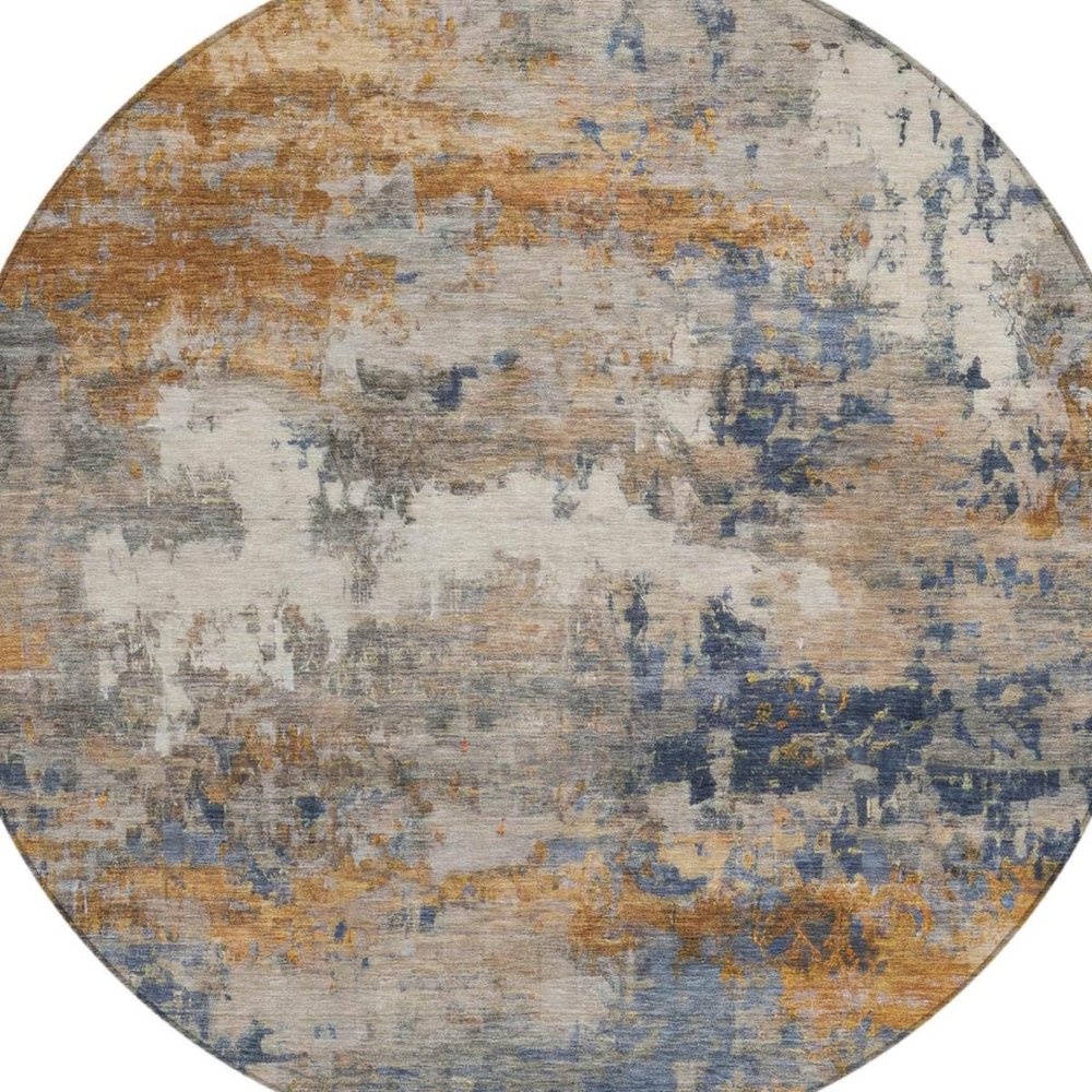 8' Granite Gray And Gray Round Abstract Washable Indoor Outdoor Area Rug — view 7