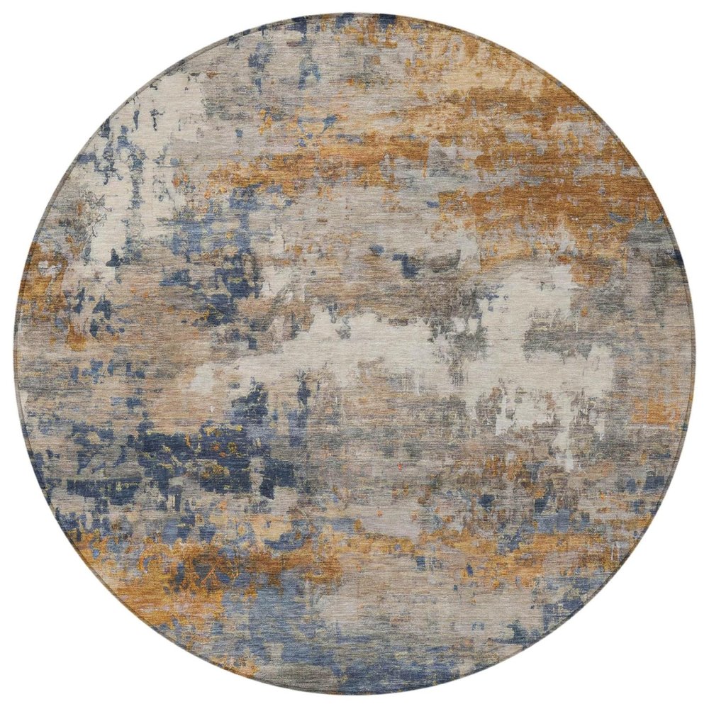 8' Granite Gray And Gray Round Abstract Washable Indoor Outdoor Area Rug — view 8