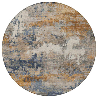 8' Granite Gray And Gray Round Abstract Washable Indoor Outdoor Area Rug