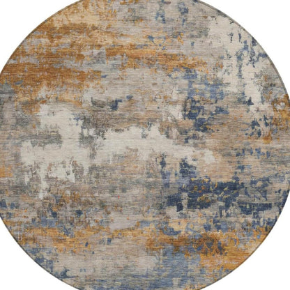 8' Granite Gray And Gray Round Abstract Washable Indoor Outdoor Area Rug
