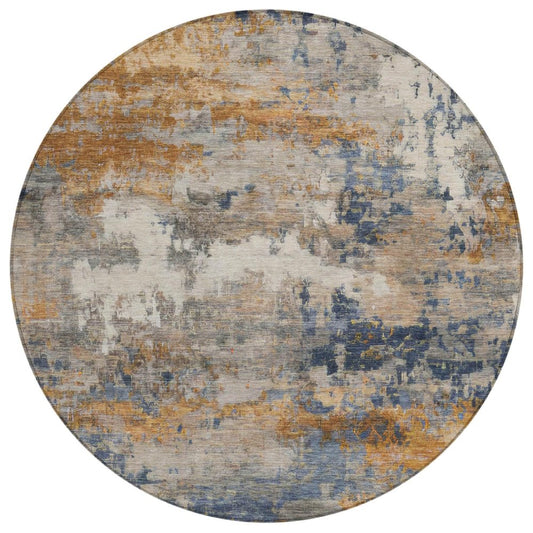 8' Granite Gray And Gray Round Abstract Washable Indoor Outdoor Area Rug