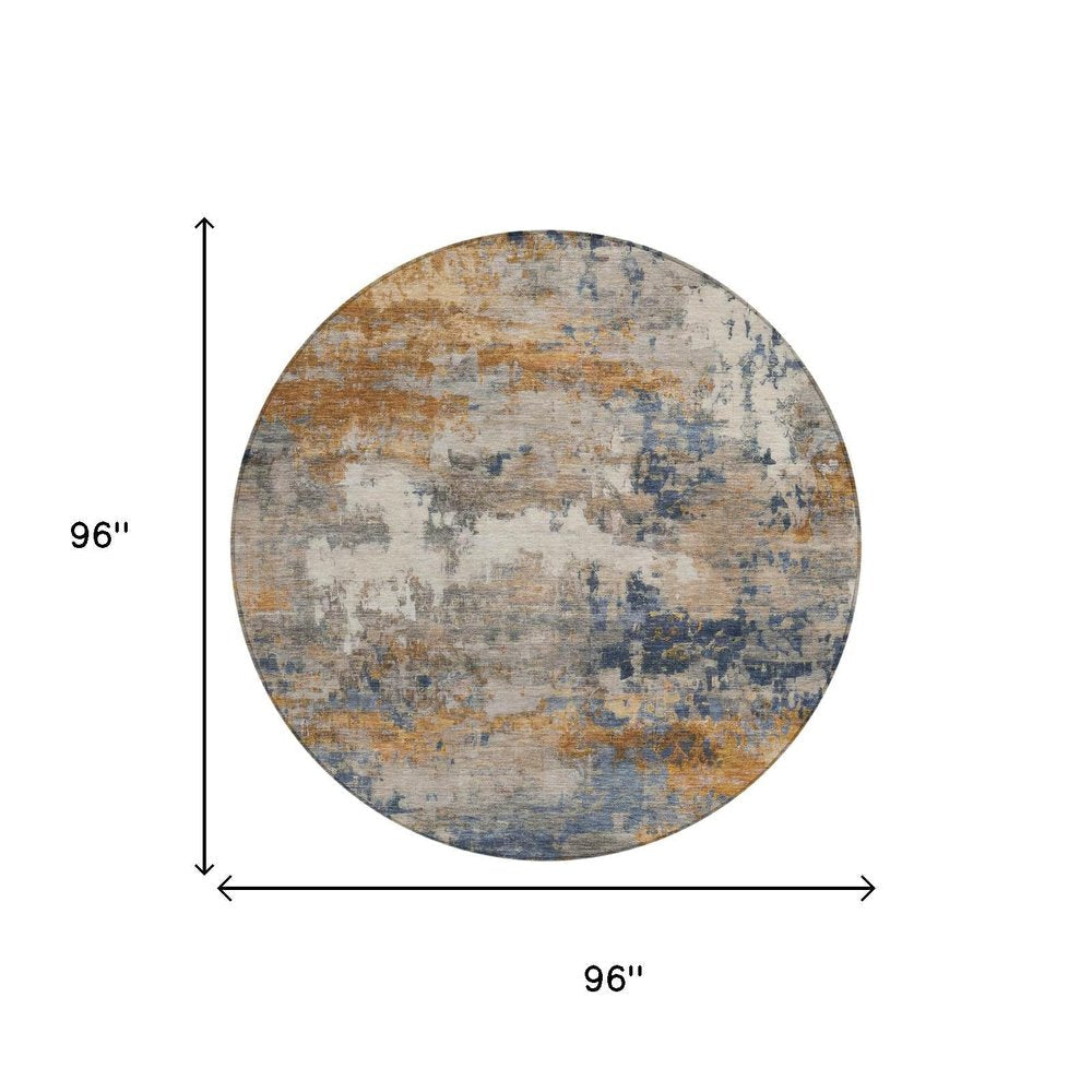 8' Granite Gray And Gray Round Abstract Washable Indoor Outdoor Area Rug HomeRoots