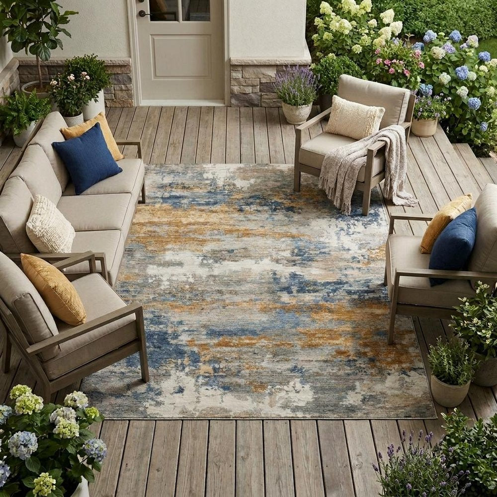 8' X 10' Granite Gray And Gray Abstract Washable Indoor Outdoor Area Rug HomeRoots