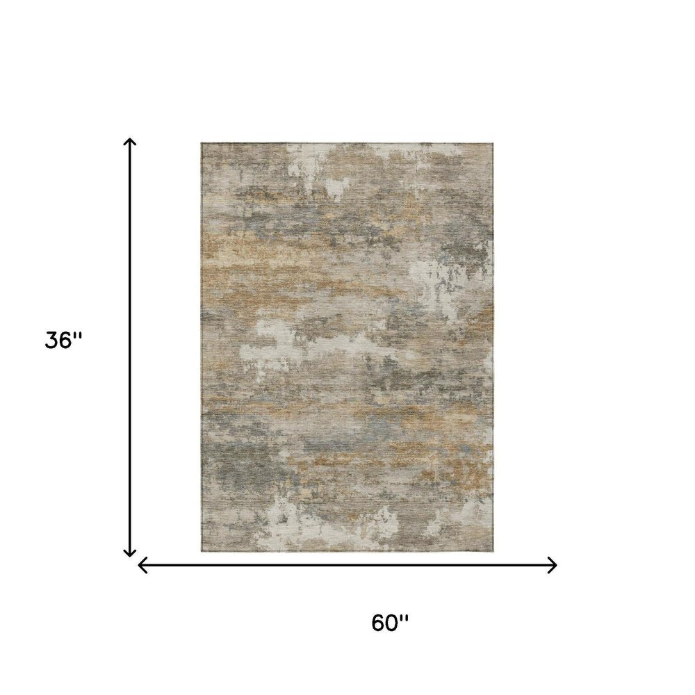 3' X 5' Khaki And Brown Abstract Washable Indoor Outdoor Area Rug HomeRoots
