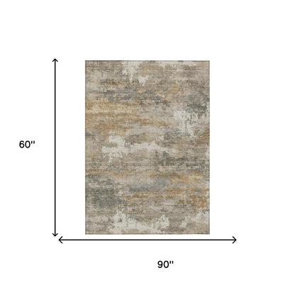 5' X 8' Khaki And Brown Abstract Washable Indoor Outdoor Area Rug HomeRoots