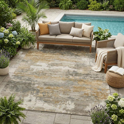 5' X 8' Khaki And Brown Abstract Washable Indoor Outdoor Area Rug HomeRoots