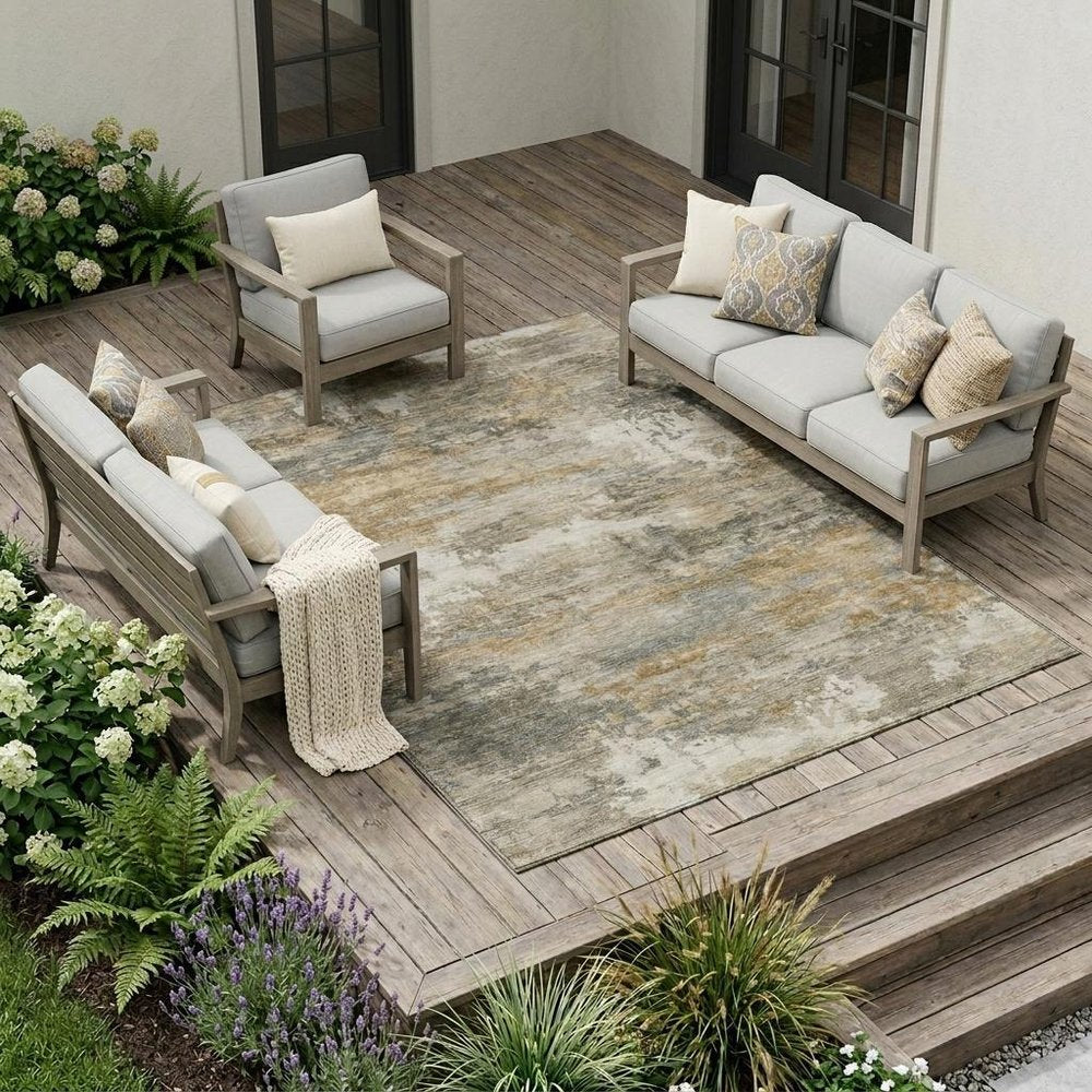 8' X 10' Khaki And Brown Abstract Washable Indoor Outdoor Area Rug HomeRoots