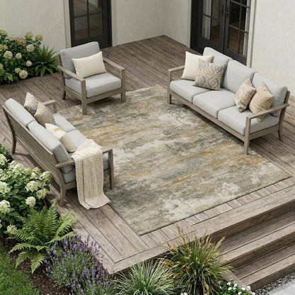 8' X 10' Khaki And Brown Abstract Washable Indoor Outdoor Area Rug HomeRoots