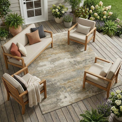 10' X 14' Khaki And Brown Abstract Washable Indoor Outdoor Area Rug HomeRoots
