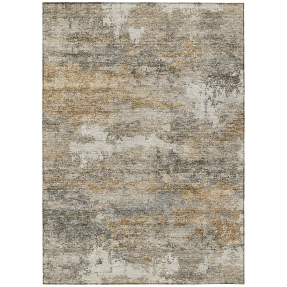 10' X 14' Khaki And Brown Abstract Washable Indoor Outdoor Area Rug — view 1