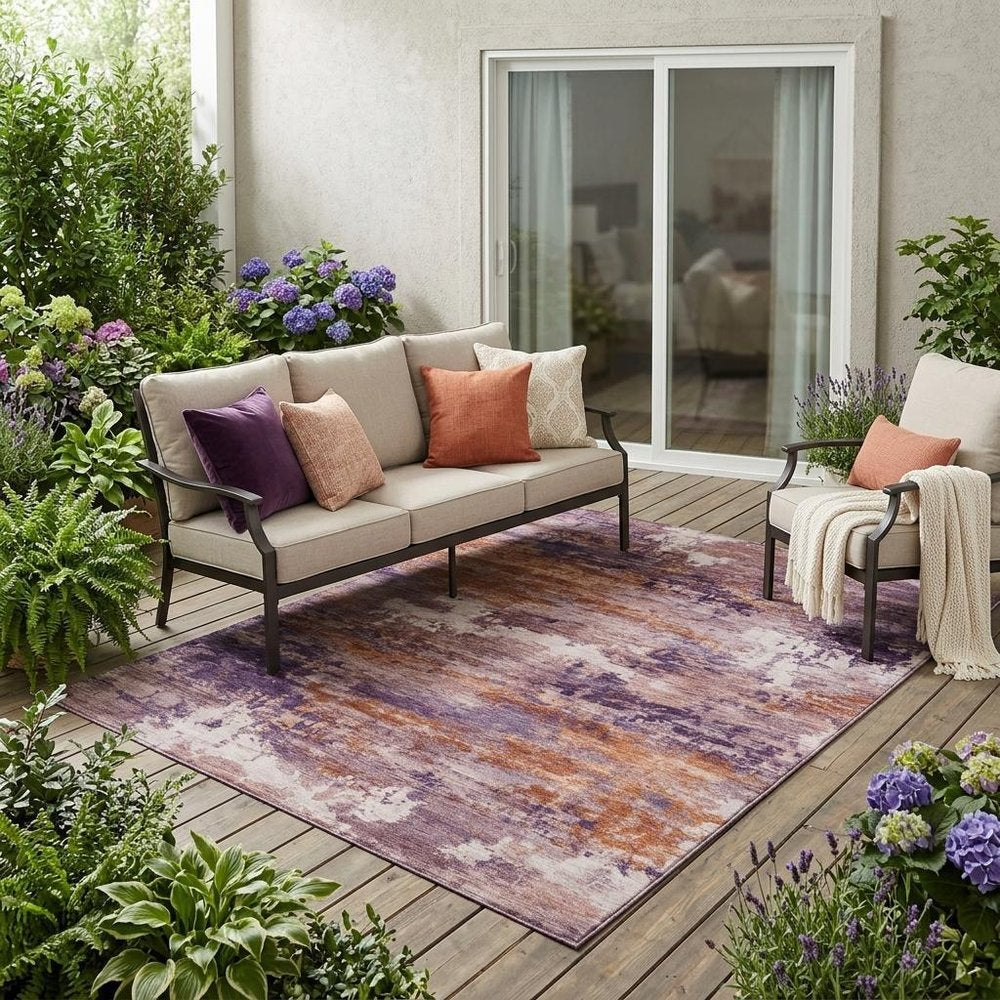 5' X 8' Plum And Purple Abstract Washable Indoor Outdoor Area Rug HomeRoots
