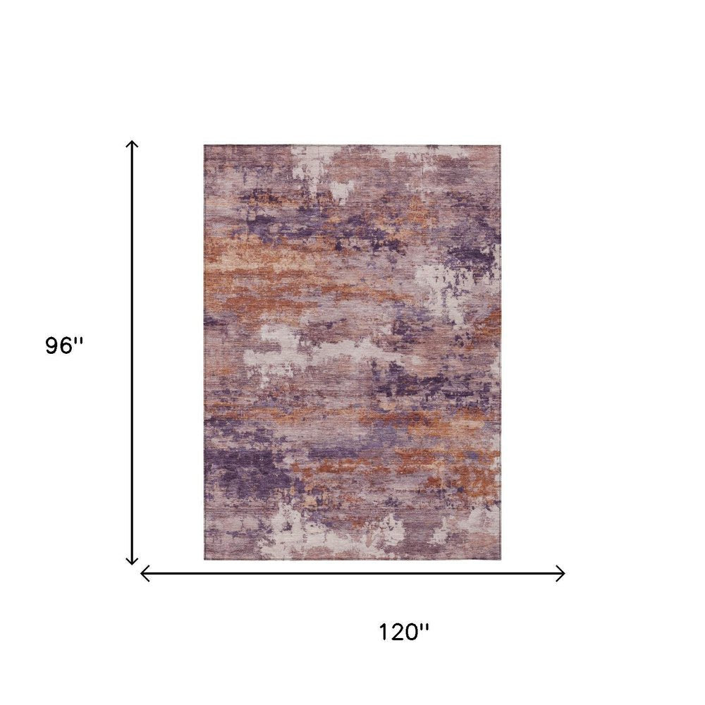 8' X 10' Plum And Purple Abstract Washable Indoor Outdoor Area Rug — view 4