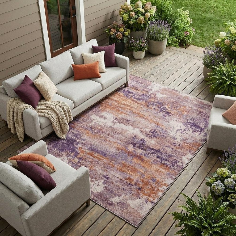 8' X 10' Plum And Purple Abstract Washable Indoor Outdoor Area Rug HomeRoots