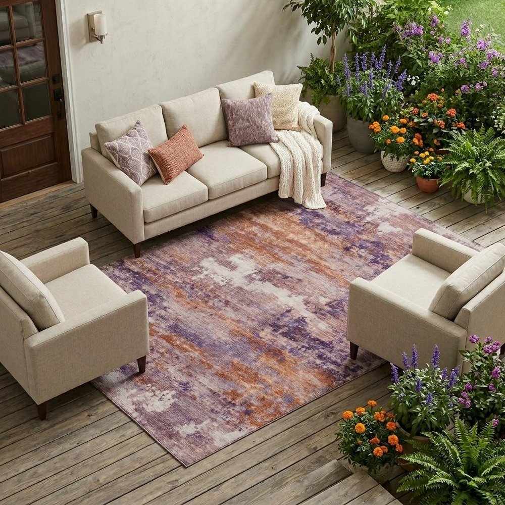 9' X 12' Plum And Purple Abstract Washable Indoor Outdoor Area Rug HomeRoots