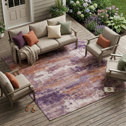 10' X 14' Plum And Purple Abstract Washable Indoor Outdoor Area Rug HomeRoots