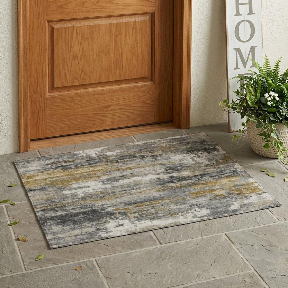 3' X 5' Pewter And Gray Abstract Washable Indoor Outdoor Area Rug — view 6