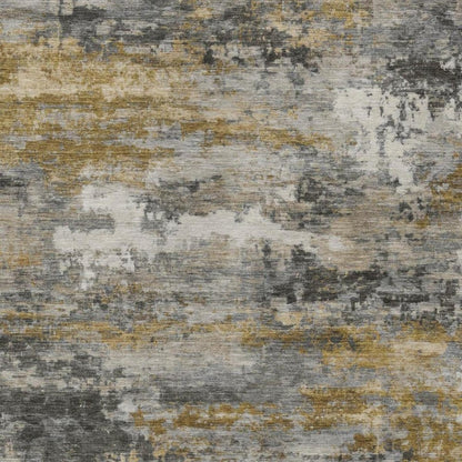 3' X 5' Pewter And Gray Abstract Washable Indoor Outdoor Area Rug
