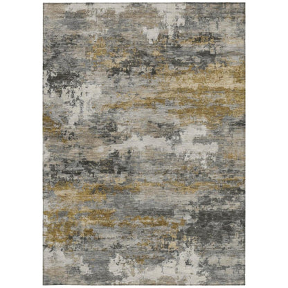 3' X 5' Pewter And Gray Abstract Washable Indoor Outdoor Area Rug