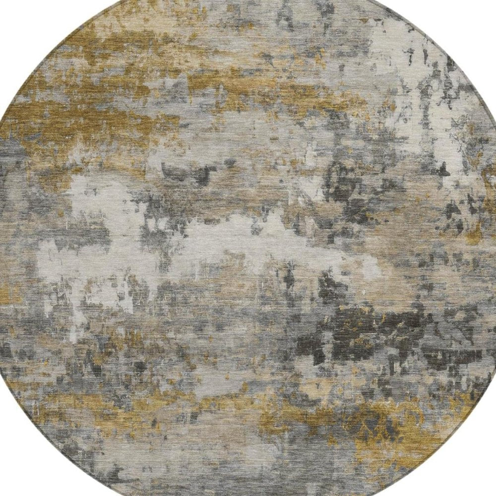 8' Pewter And Gray Round Abstract Washable Indoor Outdoor Area Rug — view 7