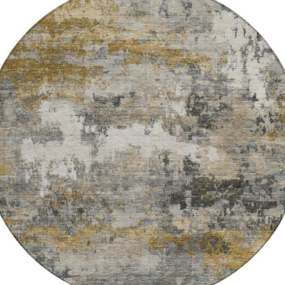 8' Pewter And Gray Round Abstract Washable Indoor Outdoor Area Rug
