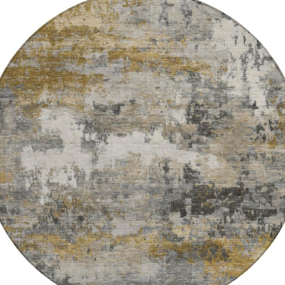 8' Pewter And Gray Round Abstract Washable Indoor Outdoor Area Rug — view 9