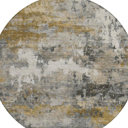 8' Pewter And Gray Round Abstract Washable Indoor Outdoor Area Rug