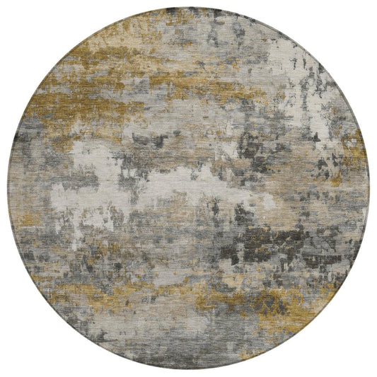 8' Pewter And Gray Round Abstract Washable Indoor Outdoor Area Rug