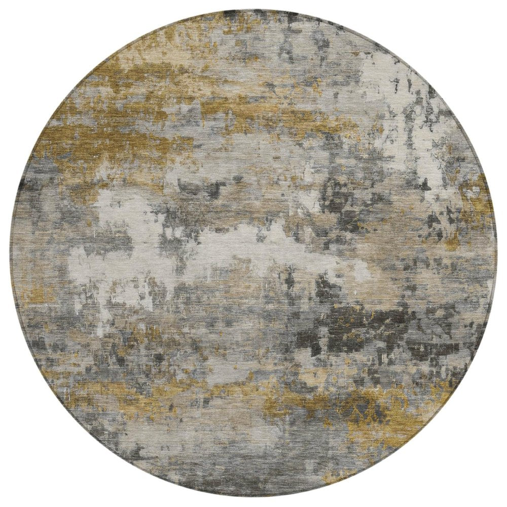 8' Pewter And Gray Round Abstract Washable Indoor Outdoor Area Rug