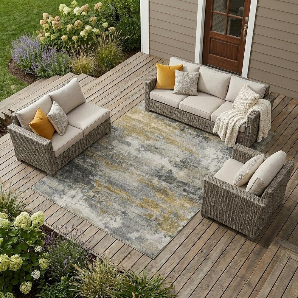 8' X 10' Pewter And Gray Abstract Washable Indoor Outdoor Area Rug — view 5