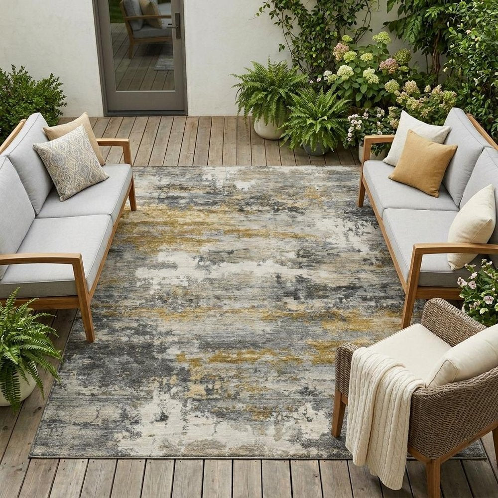 9' X 12' Pewter And Gray Abstract Washable Indoor Outdoor Area Rug HomeRoots