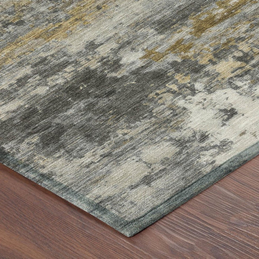 10' X 14' Pewter And Gray Abstract Washable Indoor Outdoor Area Rug