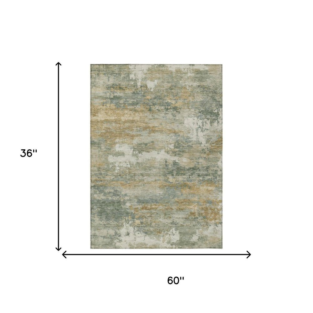 3' X 5' Sage And Green Abstract Washable Indoor Outdoor Area Rug HomeRoots